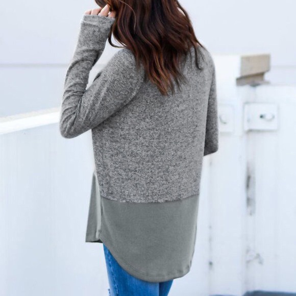 Cowl Neck Mixed Texture Knit Sweater Top Grey - Picture 2 of 4